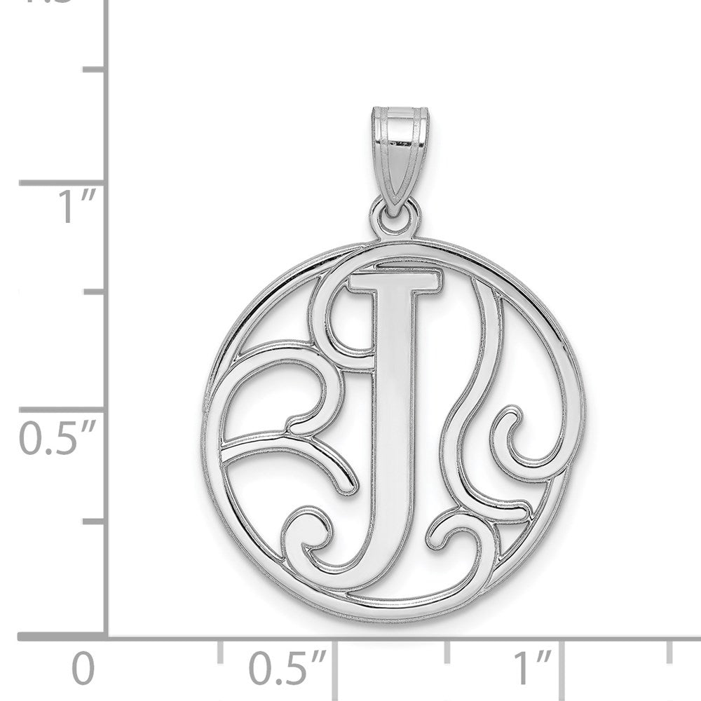 Alternate view of the Rhodium Plated Sterling Silver Fancy Script Initial J Pendant, 20mm by The Black Bow Jewelry Co.