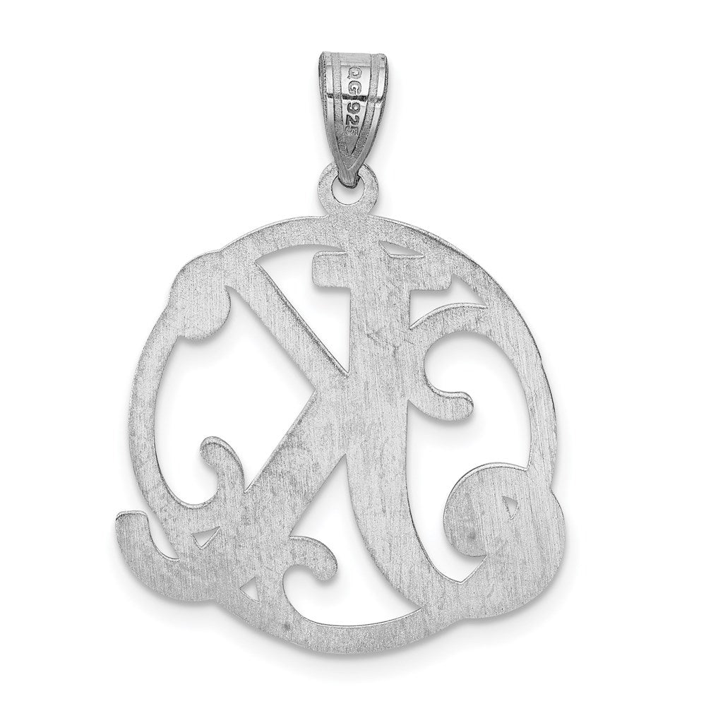 Alternate view of the Rhodium Plated Sterling Silver Fancy Script Initial K Pendant, 20mm by The Black Bow Jewelry Co.