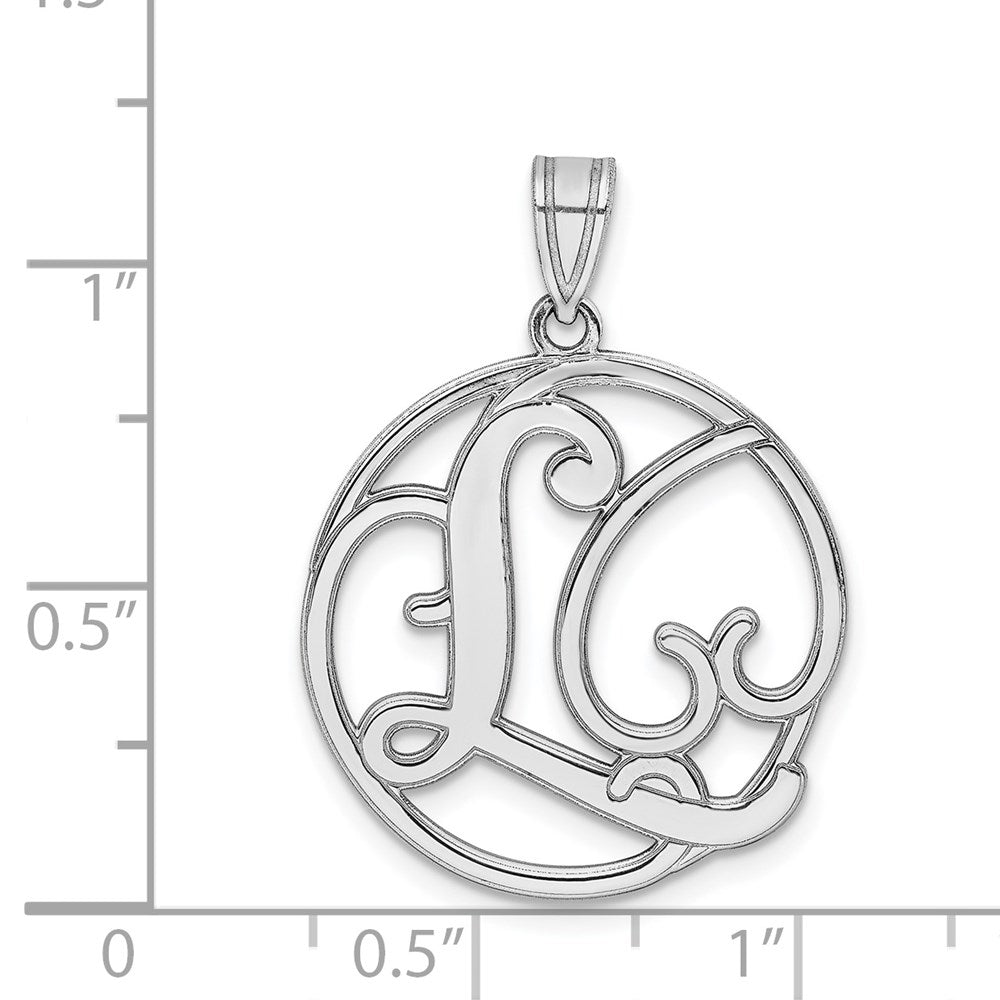 Alternate view of the Rhodium Plated Sterling Silver Fancy Script Initial L Pendant, 20mm by The Black Bow Jewelry Co.