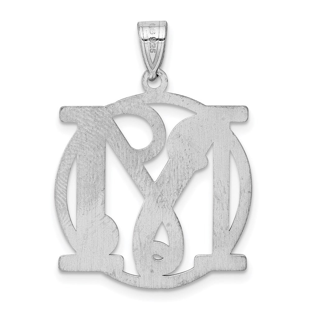 Alternate view of the Rhodium Plated Sterling Silver Fancy Script Initial M Pendant, 20mm by The Black Bow Jewelry Co.