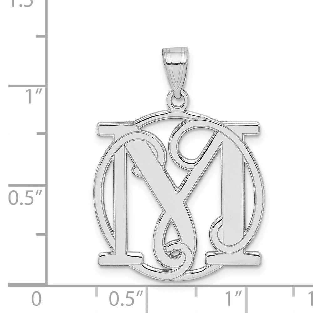 Alternate view of the Rhodium Plated Sterling Silver Fancy Script Initial M Pendant, 20mm by The Black Bow Jewelry Co.