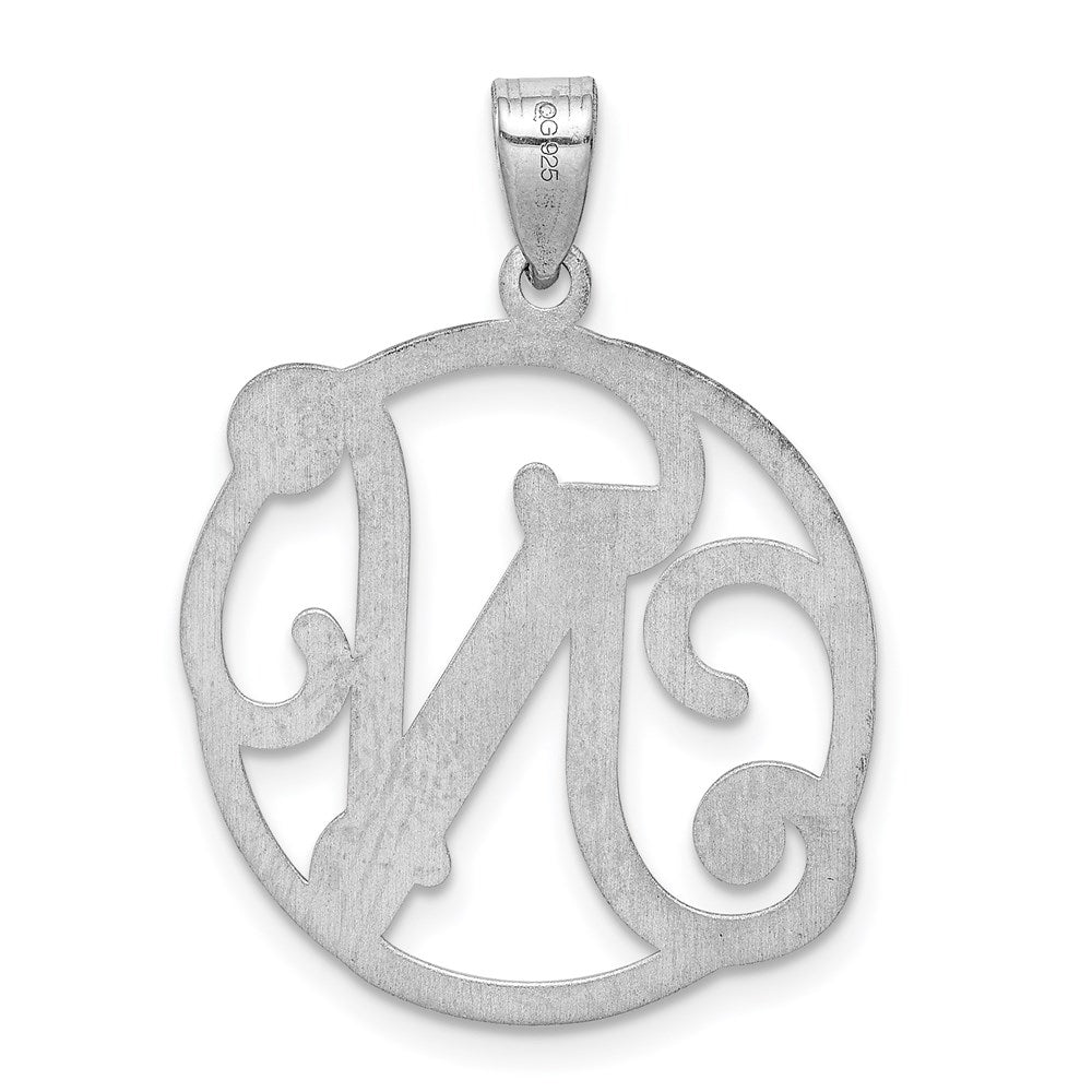 Alternate view of the Rhodium Plated Sterling Silver Fancy Script Initial N Pendant, 20mm by The Black Bow Jewelry Co.