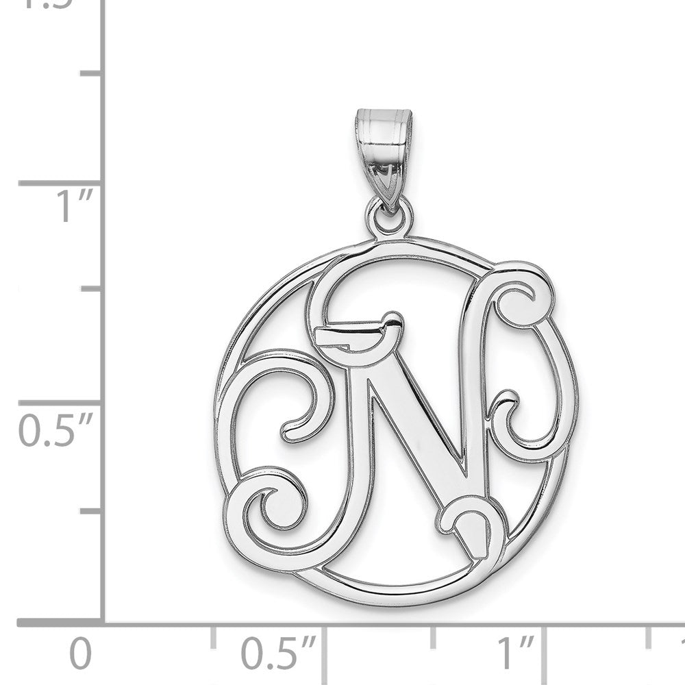 Alternate view of the Rhodium Plated Sterling Silver Fancy Script Initial N Pendant, 20mm by The Black Bow Jewelry Co.