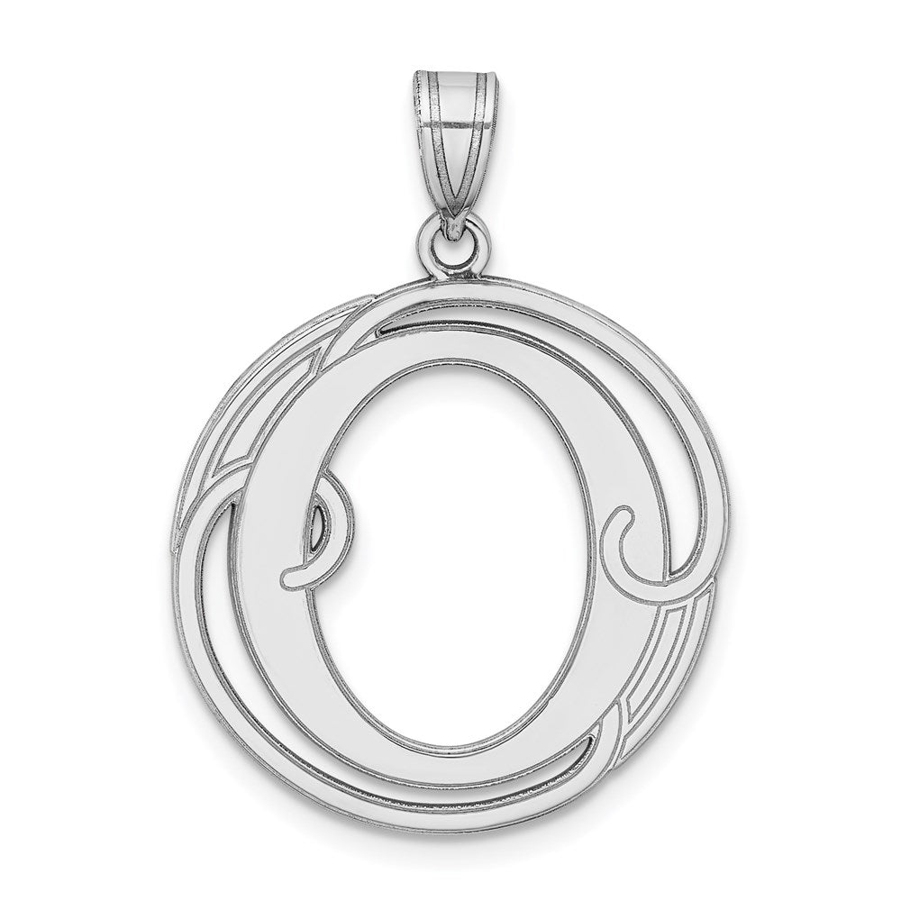 Rhodium Plated Sterling Silver Fancy Script Initial O Pendant, 20mm, Item P27490-O by The Black Bow Jewelry Co.