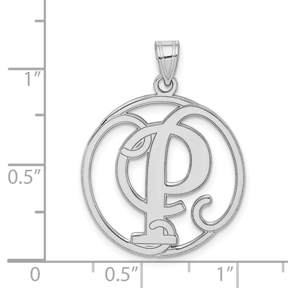 Alternate view of the Rhodium Plated Sterling Silver Fancy Script Initial P Pendant, 20mm by The Black Bow Jewelry Co.