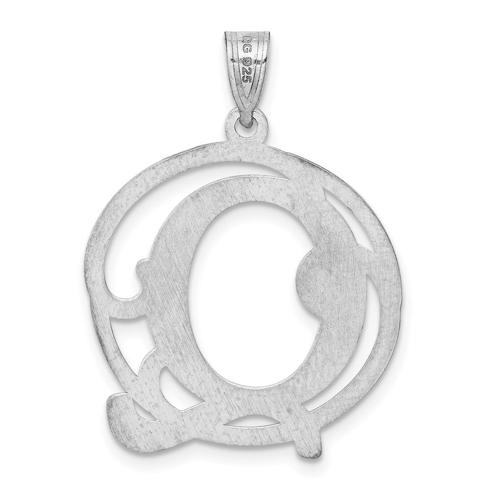Alternate view of the Rhodium Plated Sterling Silver Fancy Script Initial Q Pendant, 20mm by The Black Bow Jewelry Co.
