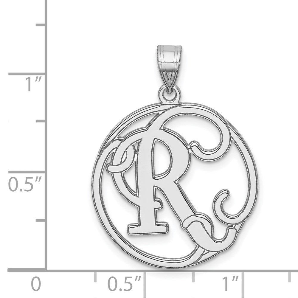 Alternate view of the Rhodium Plated Sterling Silver Fancy Script Initial R Pendant, 20mm by The Black Bow Jewelry Co.