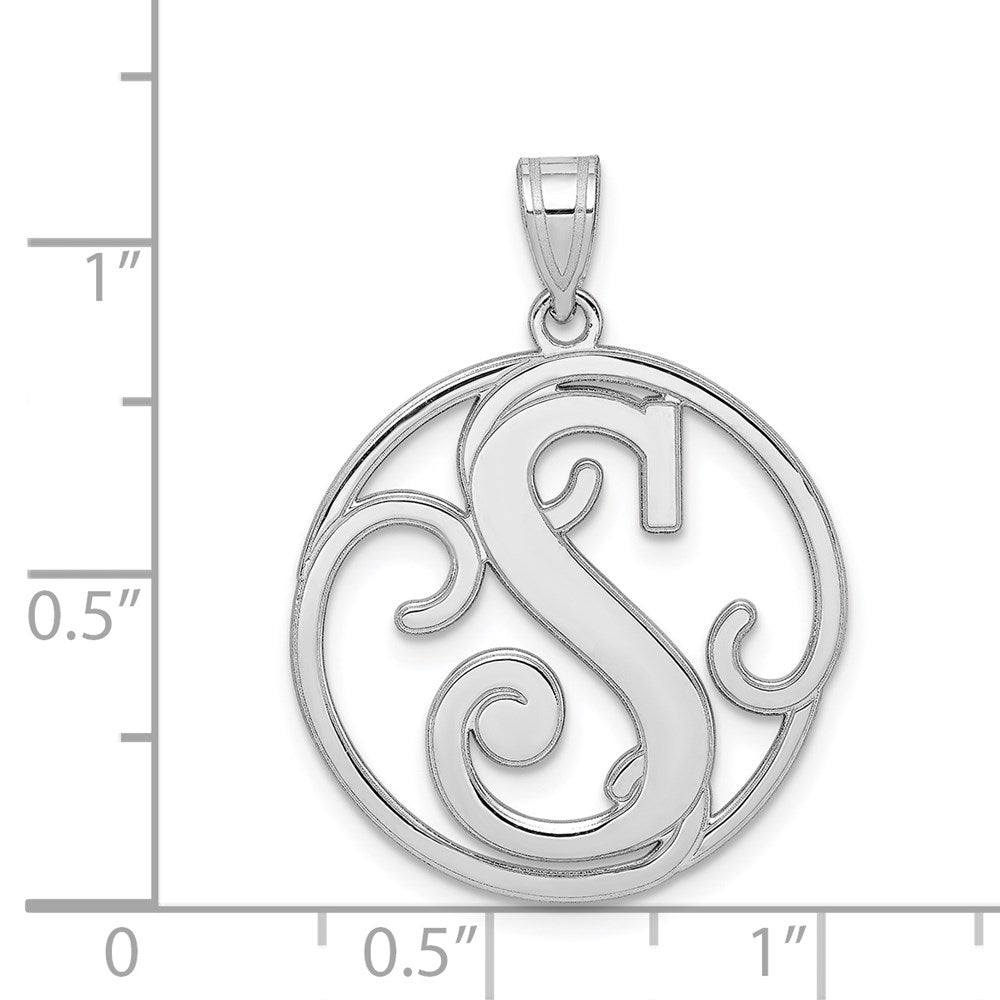 Alternate view of the Rhodium Plated Sterling Silver Fancy Script Initial S Pendant, 20mm by The Black Bow Jewelry Co.