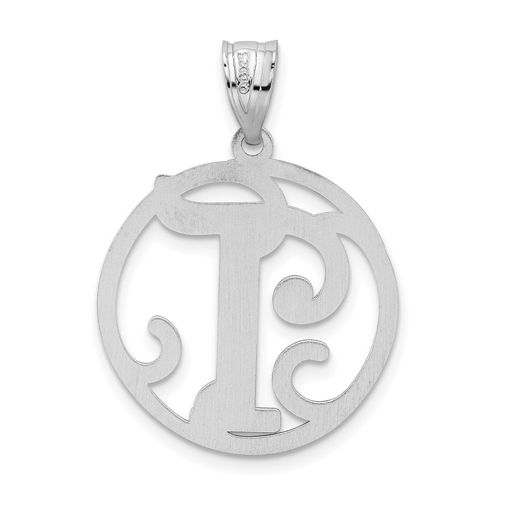 Alternate view of the Rhodium Plated Sterling Silver Fancy Script Initial T Pendant, 20mm by The Black Bow Jewelry Co.