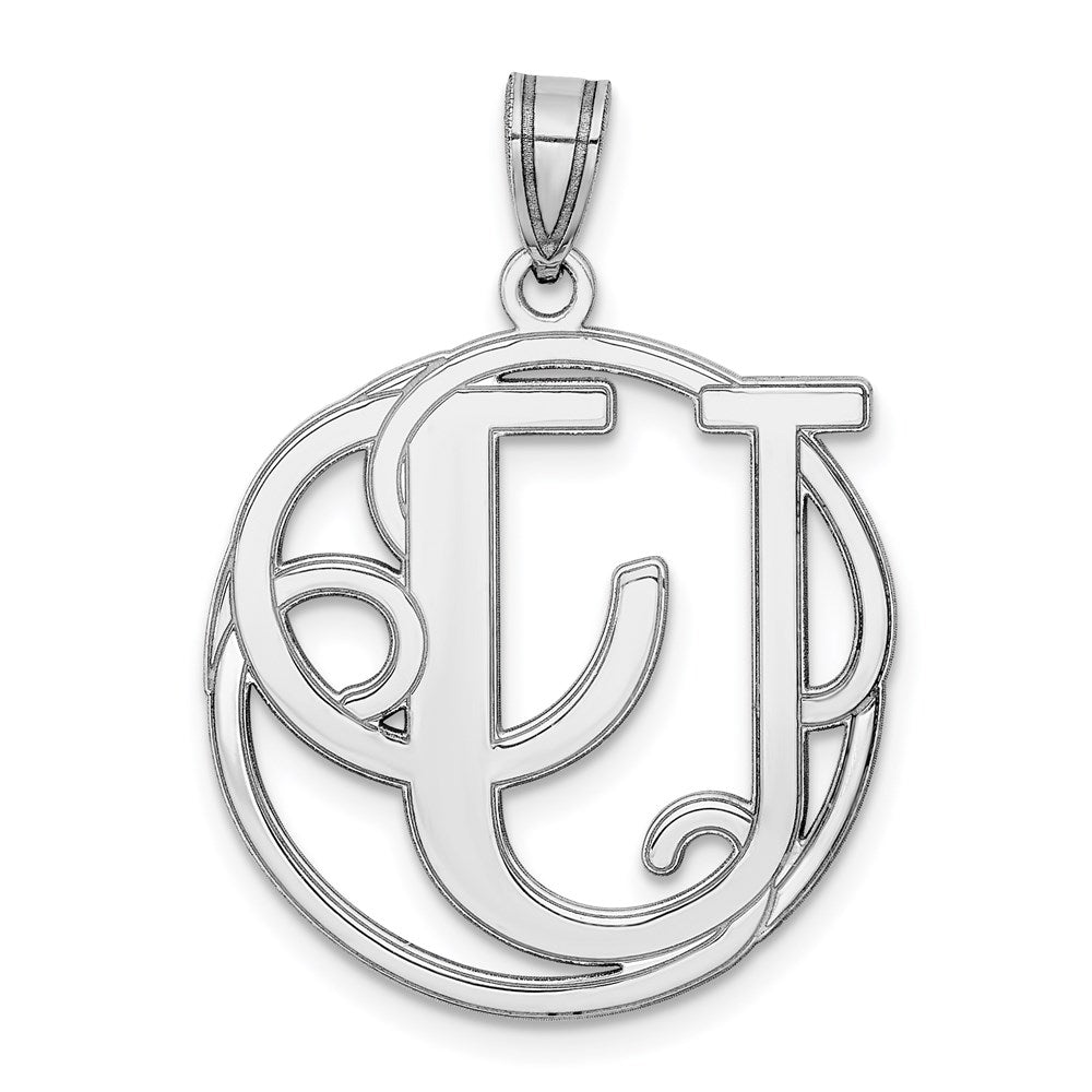 Rhodium Plated Sterling Silver Fancy Script Initial U Pendant, 20mm, Item P27490-U by The Black Bow Jewelry Co.