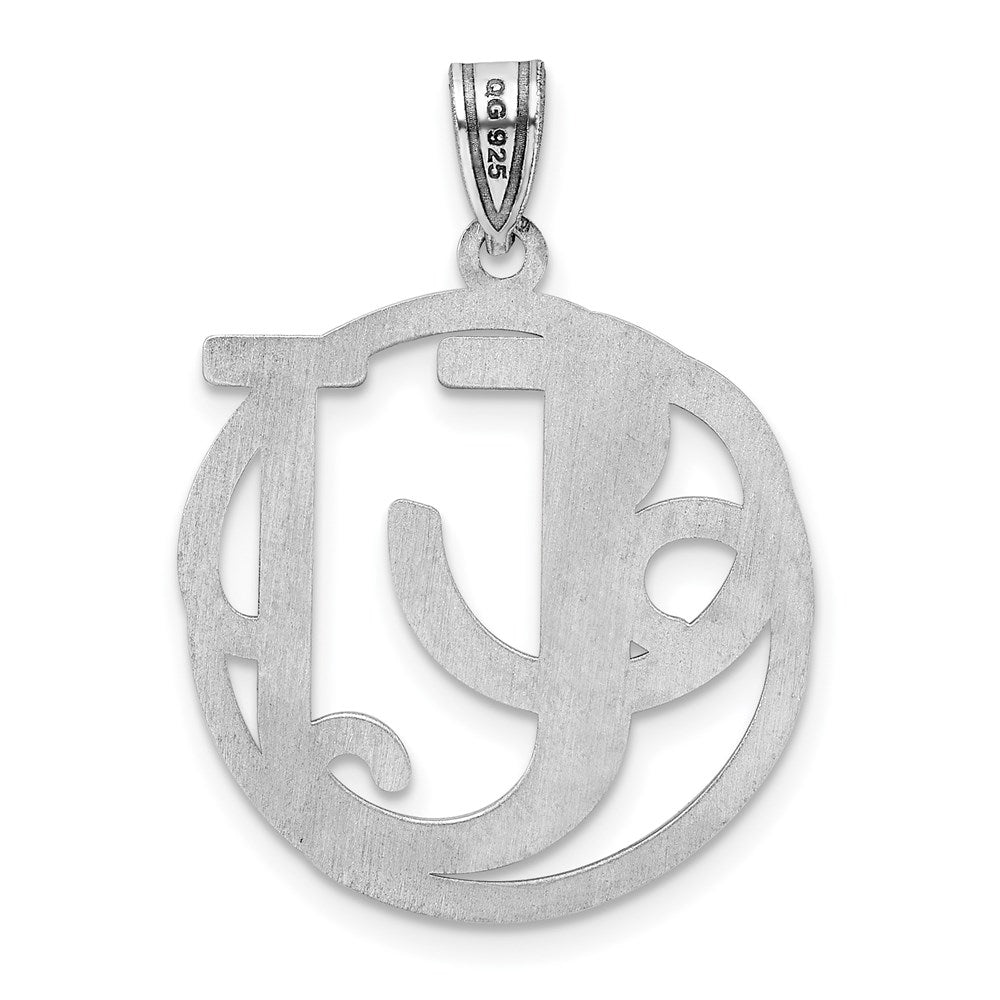Alternate view of the Rhodium Plated Sterling Silver Fancy Script Initial U Pendant, 20mm by The Black Bow Jewelry Co.
