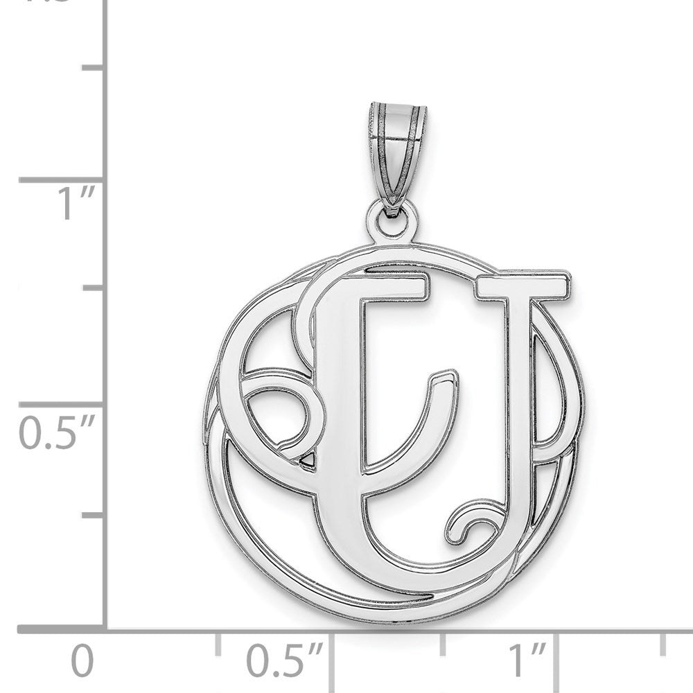 Alternate view of the Rhodium Plated Sterling Silver Fancy Script Initial U Pendant, 20mm by The Black Bow Jewelry Co.
