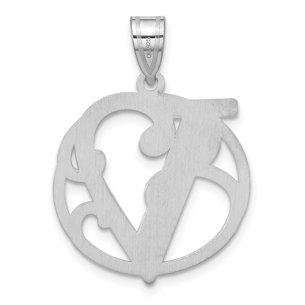 Alternate view of the Rhodium Plated Sterling Silver Fancy Script Initial V Pendant, 20mm by The Black Bow Jewelry Co.