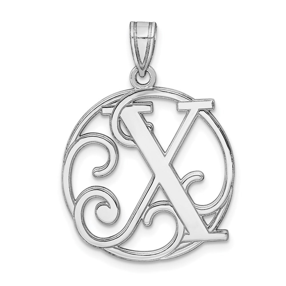 Rhodium Plated Sterling Silver Fancy Script Initial X Pendant, 20mm, Item P27490-X by The Black Bow Jewelry Co.