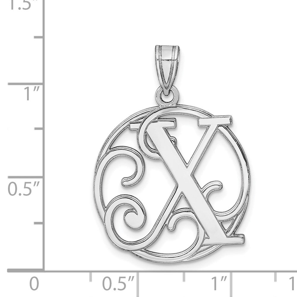 Alternate view of the Rhodium Plated Sterling Silver Fancy Script Initial X Pendant, 20mm by The Black Bow Jewelry Co.