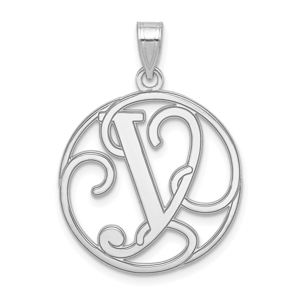 Rhodium Plated Sterling Silver Fancy Script Initial Y Pendant, 20mm, Item P27490-Y by The Black Bow Jewelry Co.