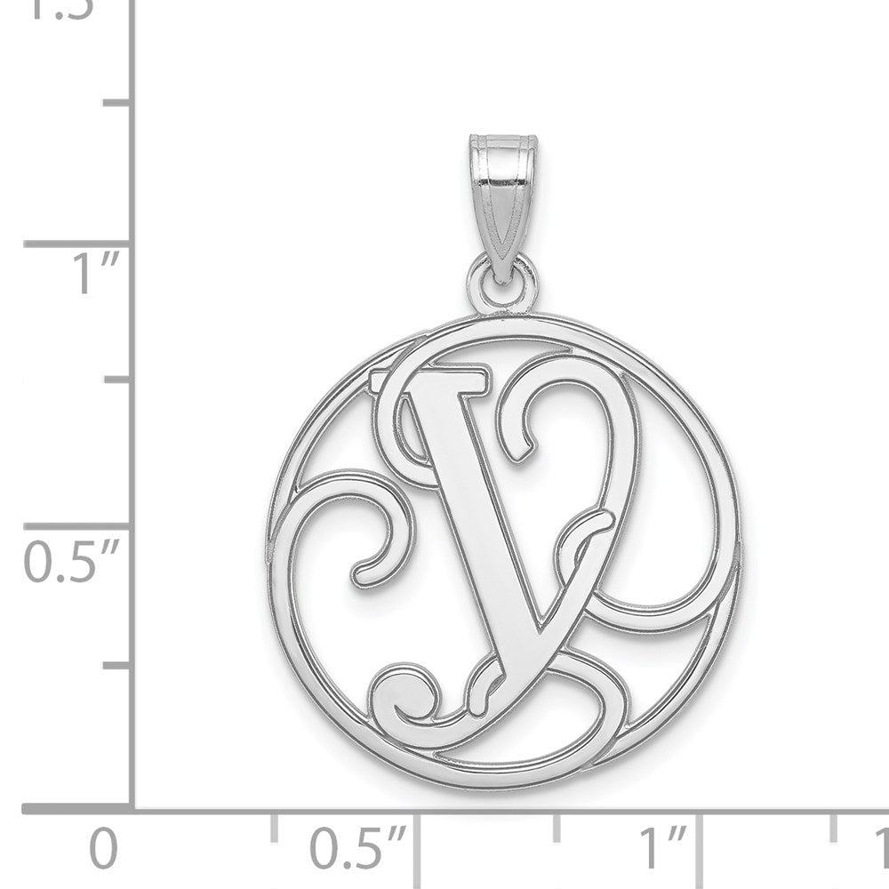 Alternate view of the Rhodium Plated Sterling Silver Fancy Script Initial Y Pendant, 20mm by The Black Bow Jewelry Co.
