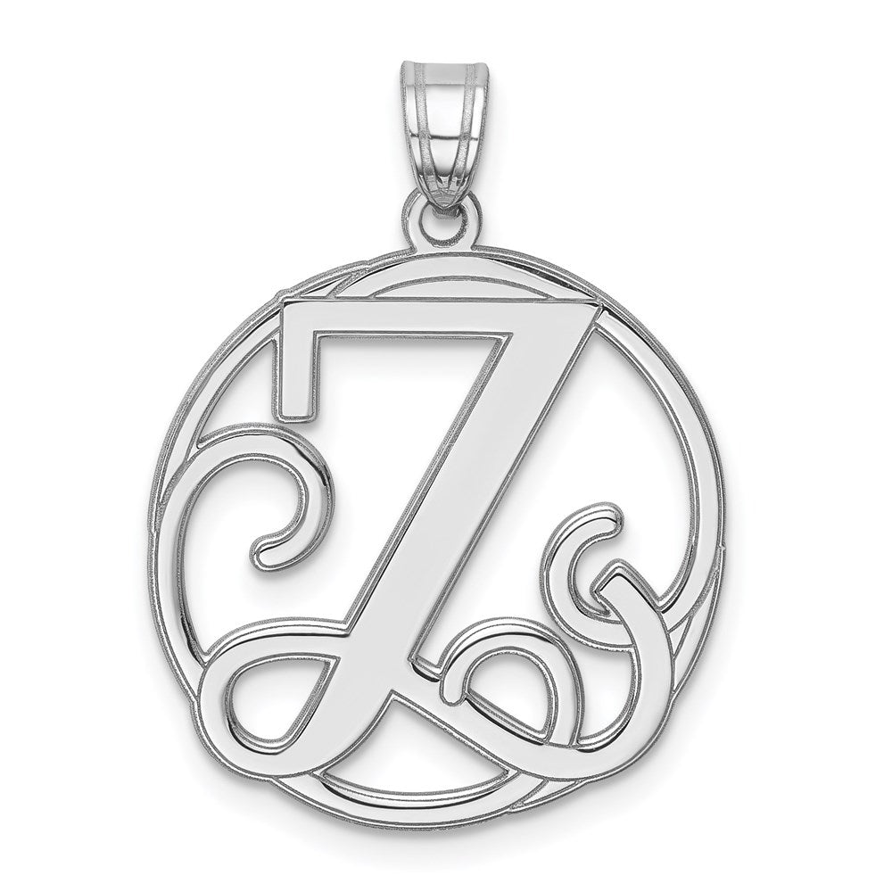 Rhodium Plated Sterling Silver Fancy Script Initial Z Pendant, 20mm, Item P27490-Z by The Black Bow Jewelry Co.