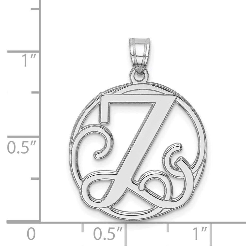 Alternate view of the Rhodium Plated Sterling Silver Fancy Script Initial Z Pendant, 20mm by The Black Bow Jewelry Co.