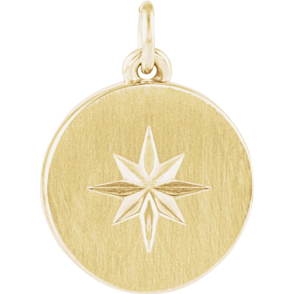 Alternate view of the 14k White, Rose or Yellow Gold Small Starburst Disc Pendant, 11mm by The Black Bow Jewelry Co.