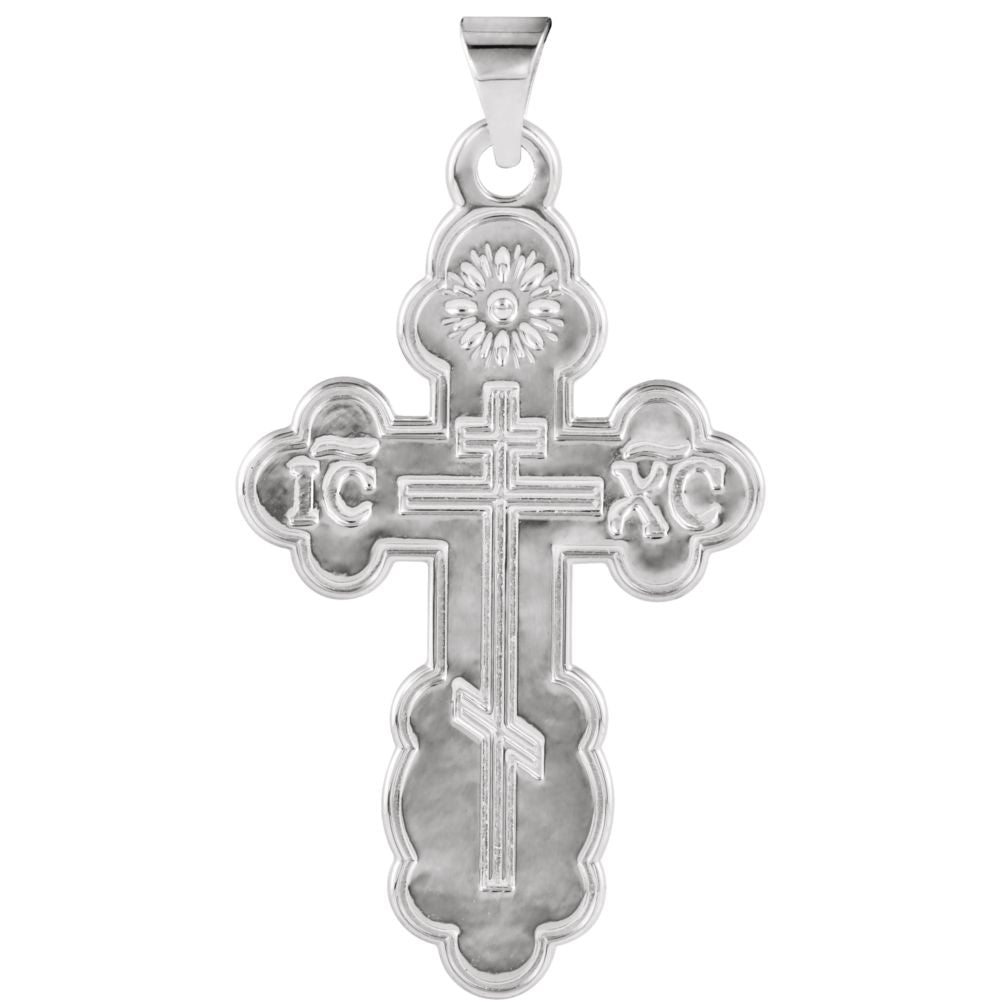 14k White Gold St. Olga Orthodox Cross Pendant, 21 x 35mm, Item P27496-LG by The Black Bow Jewelry Co.