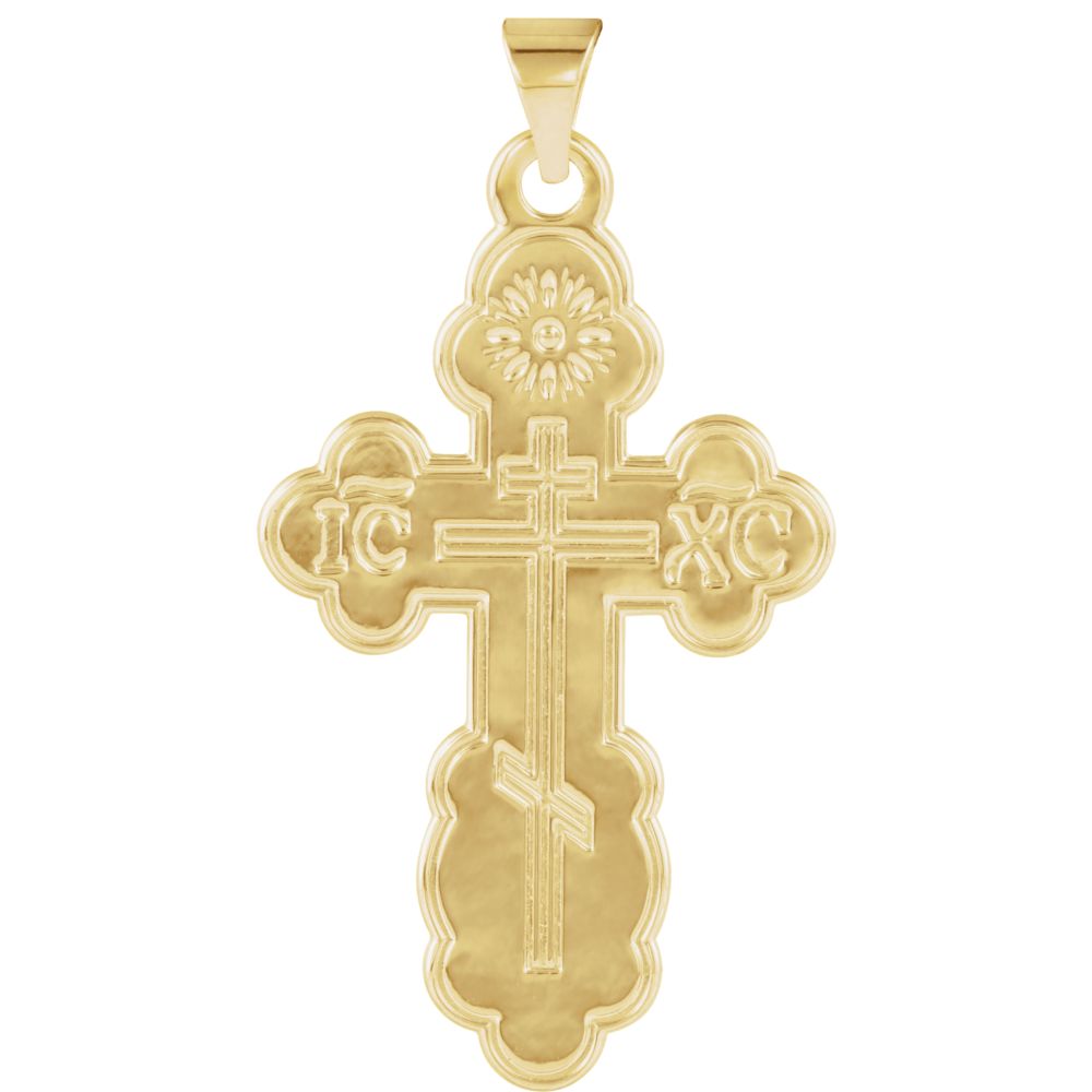 14k Yellow Gold St. Olga Orthodox Cross Pendant, Item P27497 by The Black Bow Jewelry Co.