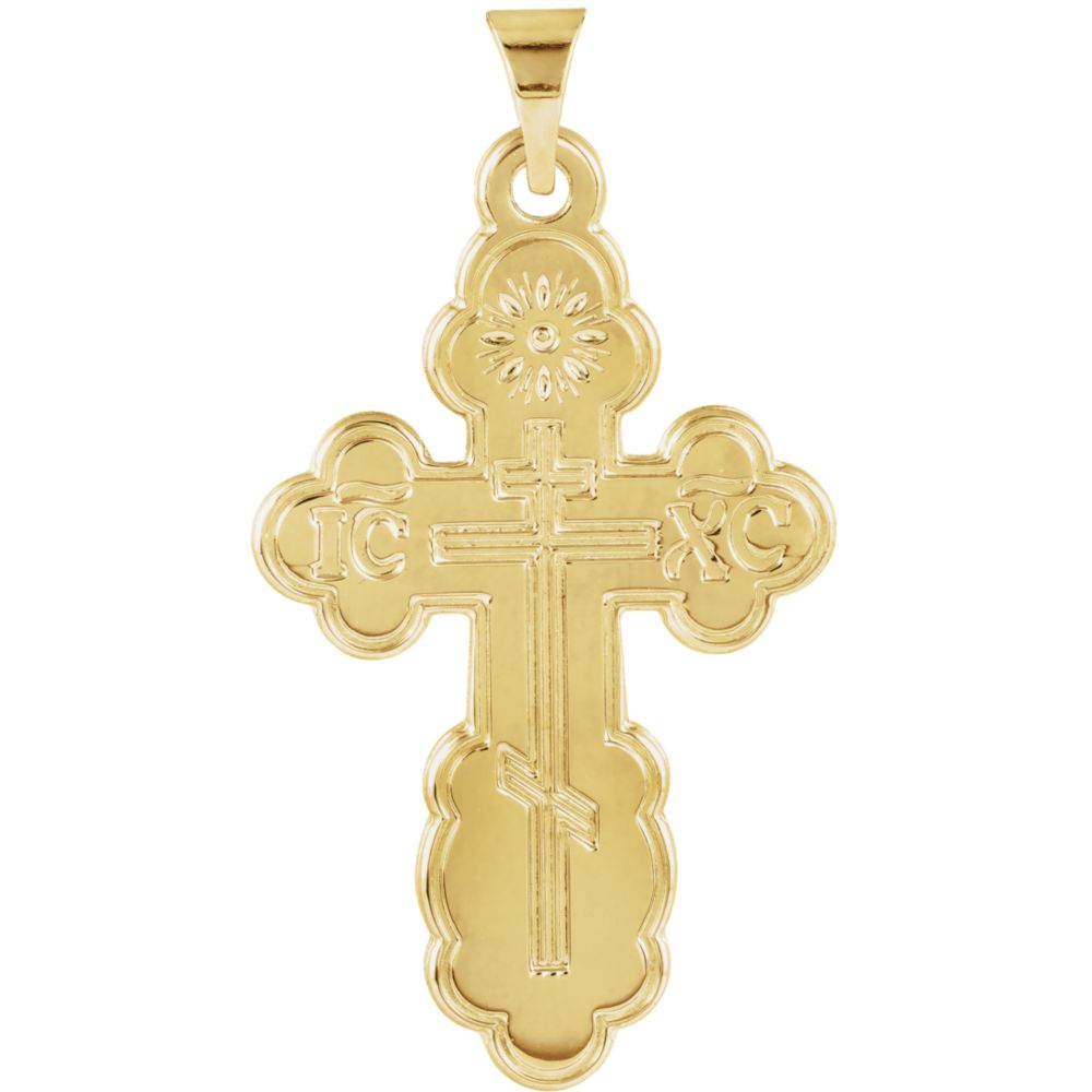 14k Yellow Gold St. Olga Orthodox Cross Pendant, 17 x 29mm, Item P27497-MD by The Black Bow Jewelry Co.