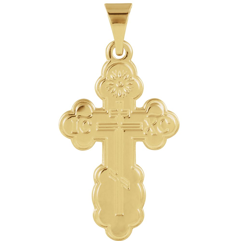14k Yellow Gold St. Olga Orthodox Cross Pendant, 13 x 22mm, Item P27497-SM by The Black Bow Jewelry Co.