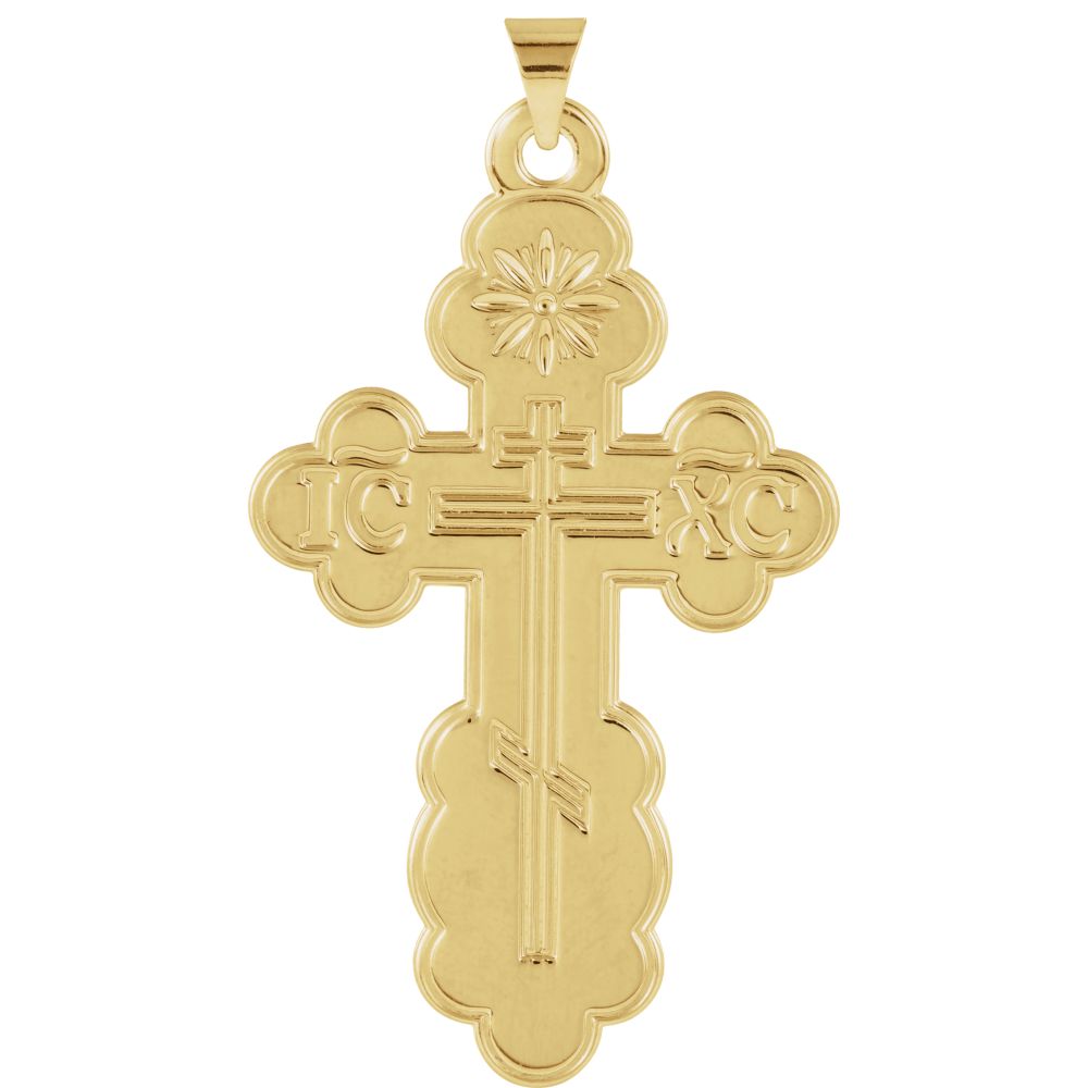 14k Yellow Gold St. Olga Orthodox Cross Pendant, 26 x 43mm, Item P27497-XL by The Black Bow Jewelry Co.