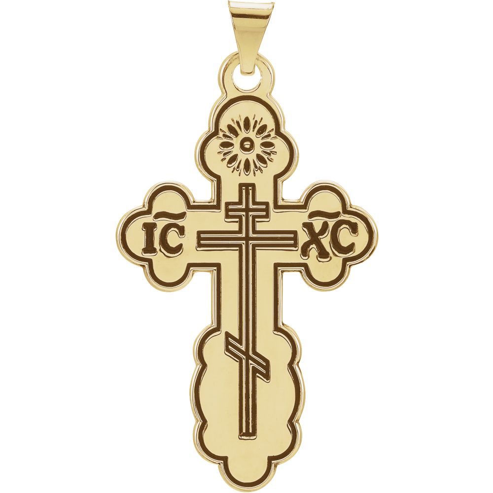 14k Yellow Gold & Black Enamel Eastern Orthodox Cross Pendant, Item P27501 by The Black Bow Jewelry Co.