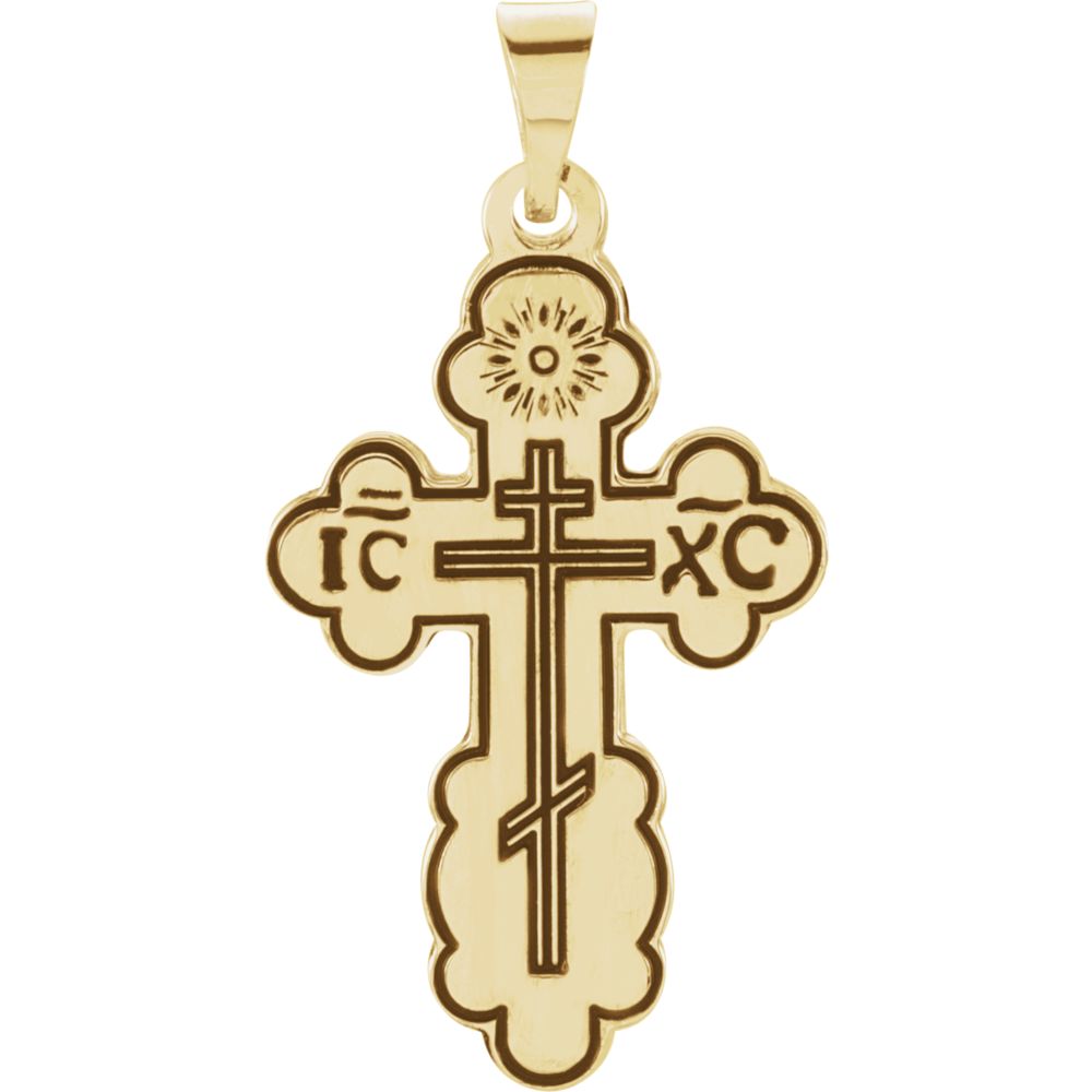 14k Yellow Gold & Black Enamel Eastern Orthodox Cross Pendant, 17x29mm, Item P27501-MD by The Black Bow Jewelry Co.