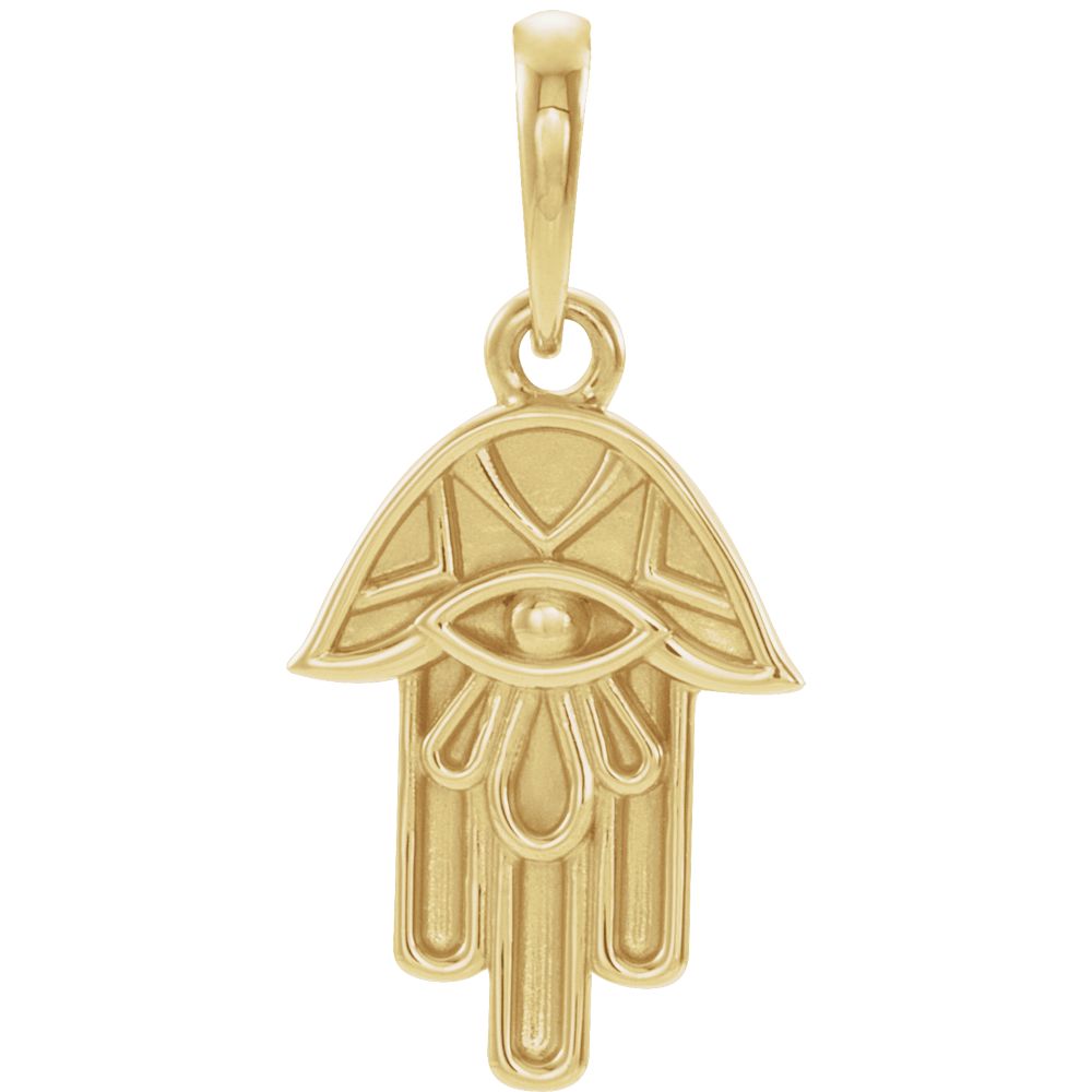 Alternate view of the 14k Yellow, White or Rose Gold Hamsa Pendant, Small 10mm (3/8 Inch) by The Black Bow Jewelry Co.