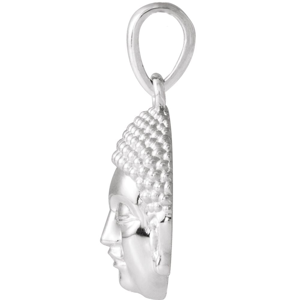Alternate view of the 14k White Gold Small 2D Buddha Head Pendant, 10mm (3/8 Inch) by The Black Bow Jewelry Co.