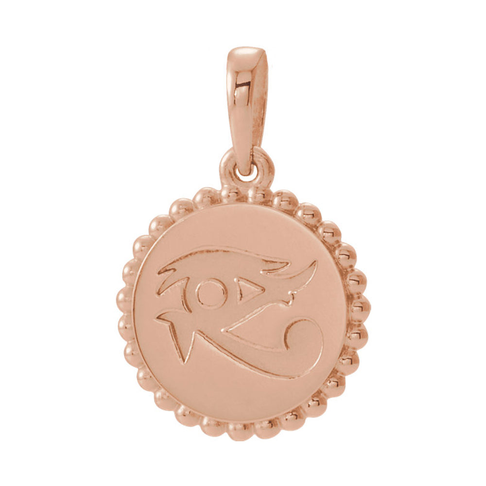 14k White, Yellow or Rose Gold Eye of Horus Beaded Disc Pendant, 12mm, Item P27511 by The Black Bow Jewelry Co.
