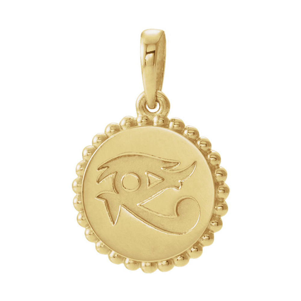 Alternate view of the 14k White, Yellow or Rose Gold Eye of Horus Beaded Disc Pendant, 12mm by The Black Bow Jewelry Co.