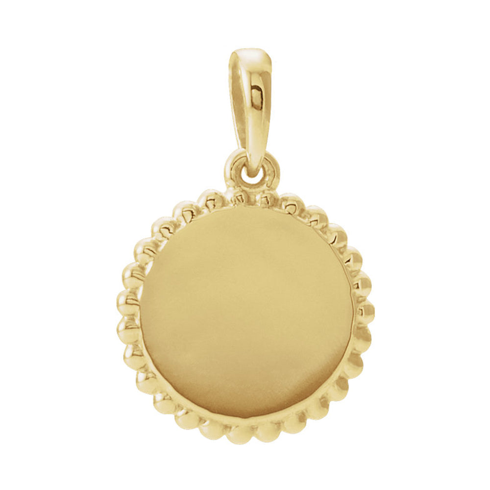 Alternate view of the 14k Yellow Gold Eye of Horus Beaded Disc Pendant, 12mm (7/16 Inch) by The Black Bow Jewelry Co.