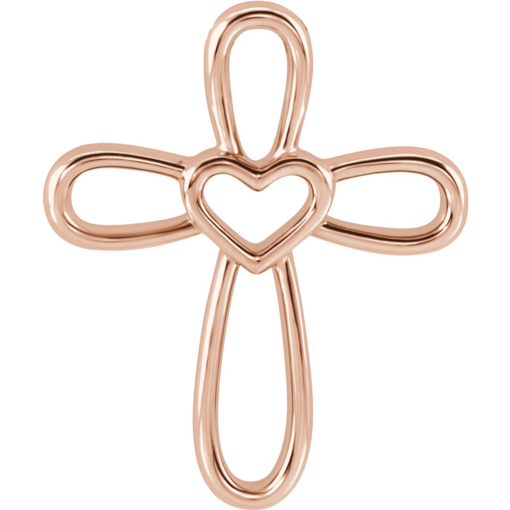 14k White, Yellow or Rose Gold Looped Heart Cross Pendant, 17 x 20mm ...