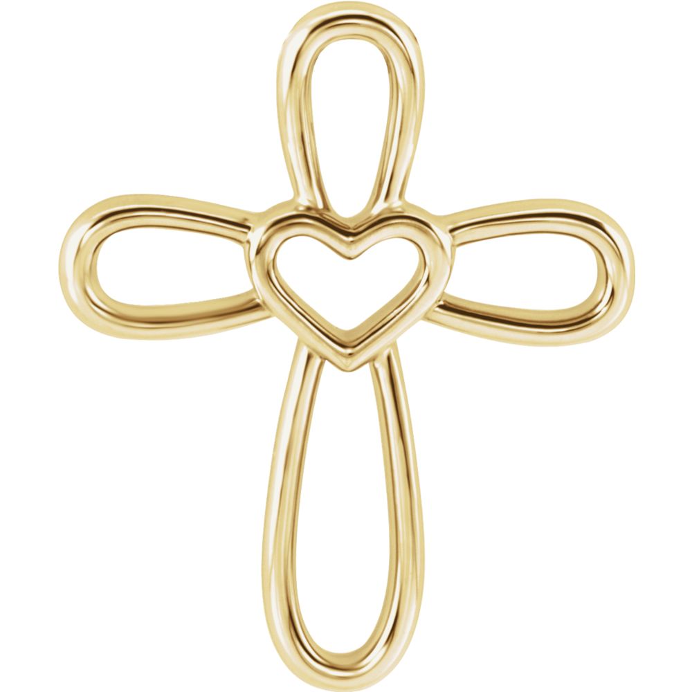 Alternate view of the 14k White, Yellow or Rose Gold Looped Heart Cross Pendant, 17 x 20mm by The Black Bow Jewelry Co.