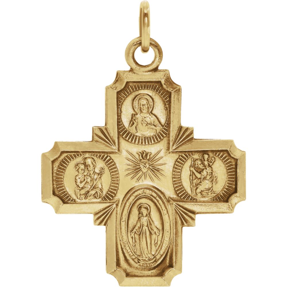 14k Yellow Gold Four-Way Cross Medal Charm or Pendant, 12 x 12mm, Item P27520-12 by The Black Bow Jewelry Co.