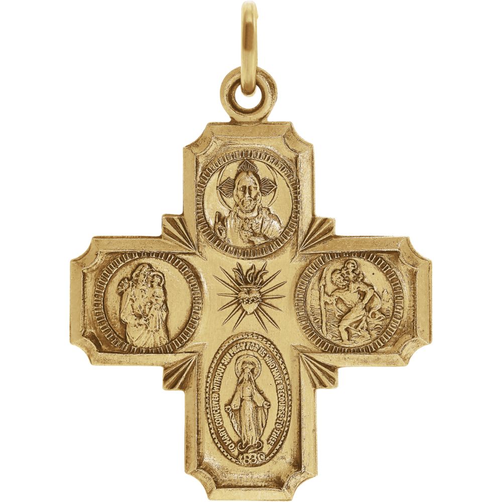14k Yellow Gold Four-Way Cross Medal Pendant, 24 x 25mm, Item P27520-24 by The Black Bow Jewelry Co.