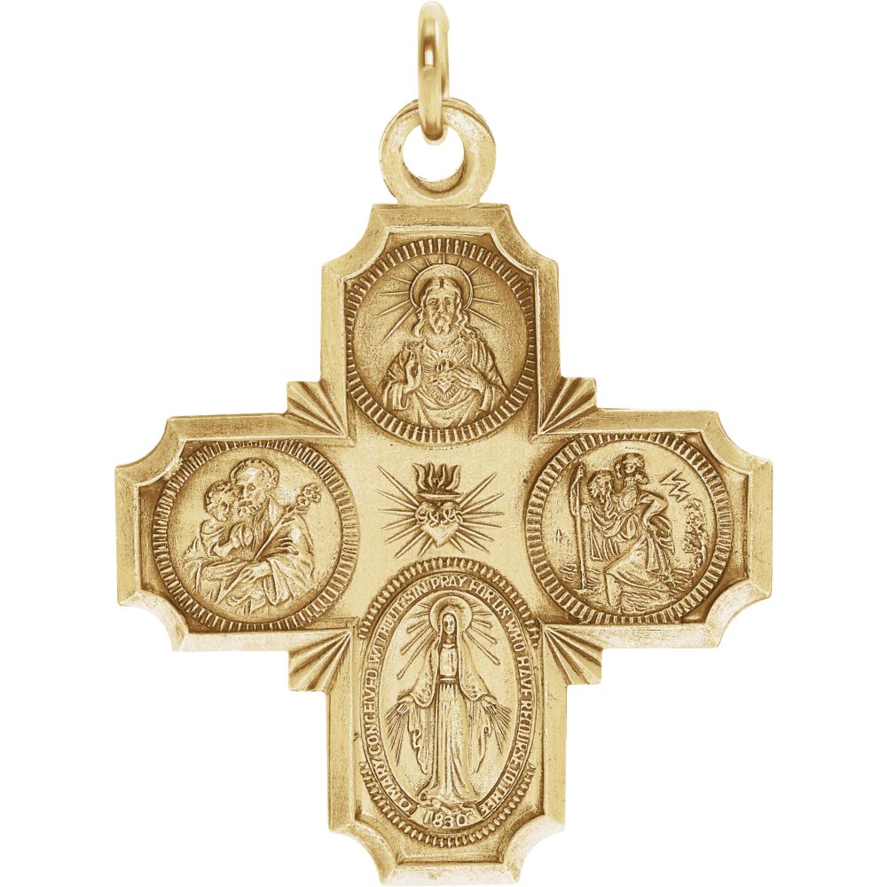 14k Yellow Gold Four-Way Cross Medal Pendant, 29 x 30mm, Item P27520-29 by The Black Bow Jewelry Co.