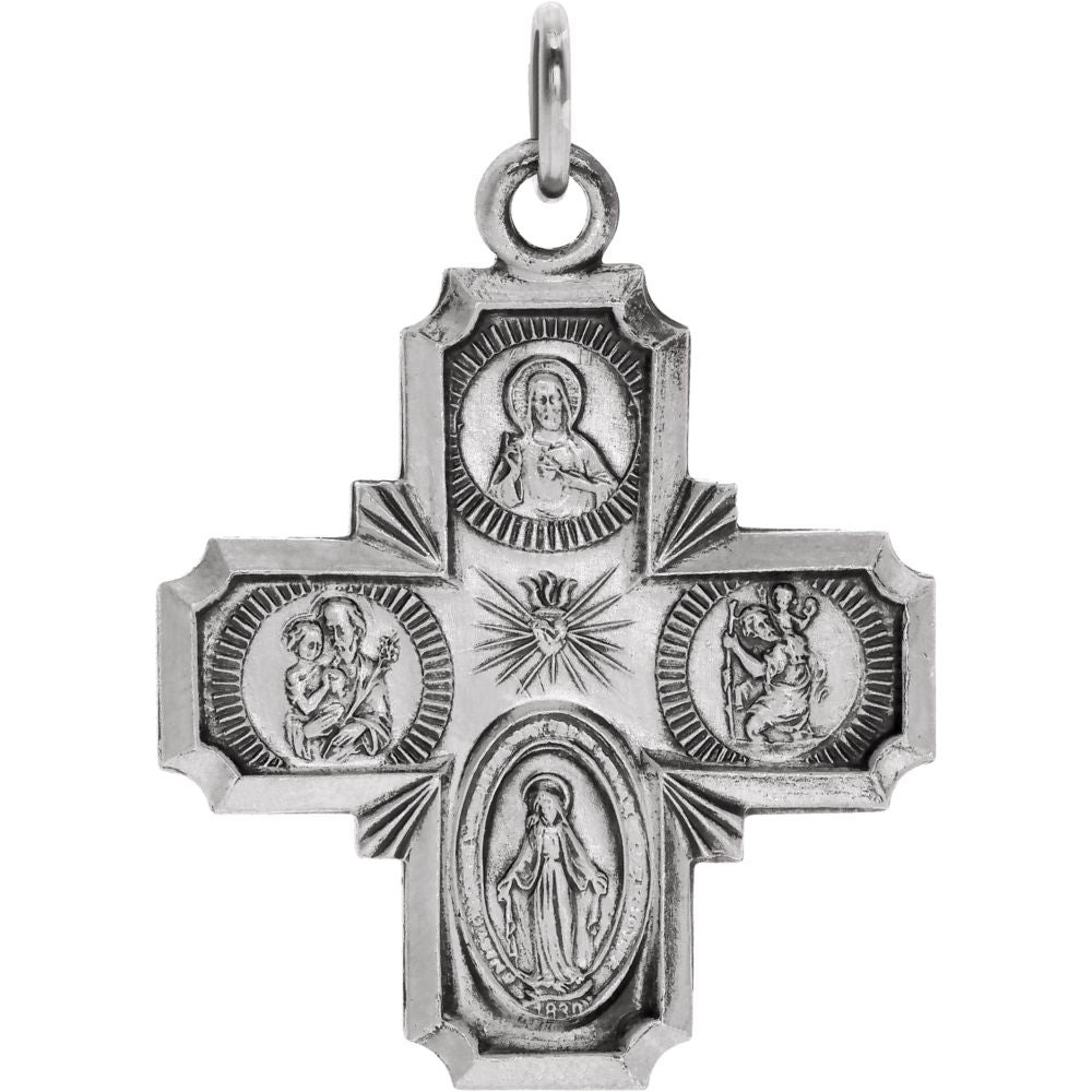 14k White Gold Four-Way Cross Medal Pendant, 18 x 18mm, Item P27521-18 by The Black Bow Jewelry Co.