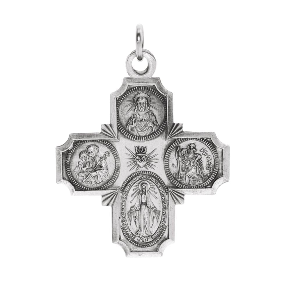 14k White Gold Four-Way Cross Medal Pendant, Item P27521 by The Black Bow Jewelry Co.