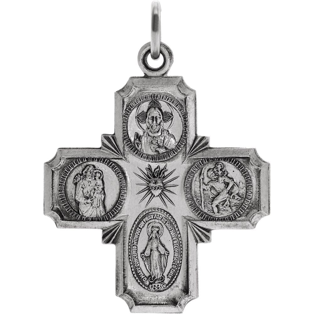 Sterling Silver Four-Way Cross Medal Pendant, 24 x 25mm, Item P27522-24 by The Black Bow Jewelry Co.