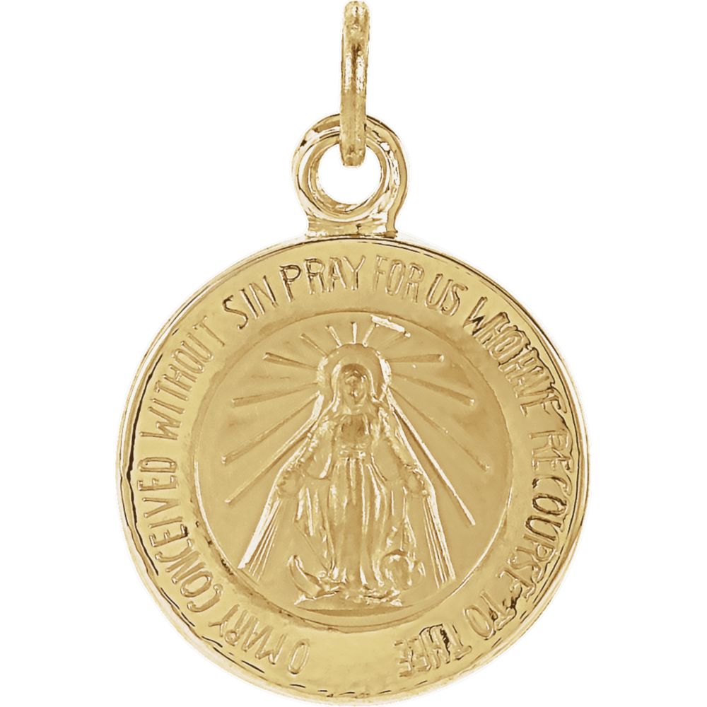 14k Yellow Gold Round Miraculous Medal Charm or Pendant, 12mm, Item P27524-12 by The Black Bow Jewelry Co.