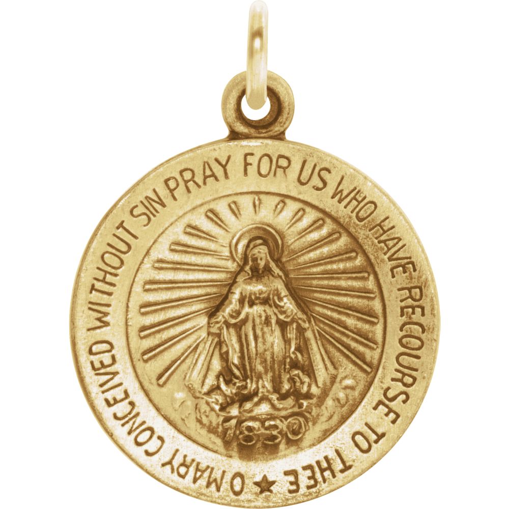 14k Yellow Gold Round Miraculous Medal Charm or Pendant, 15mm, Item P27524-15 by The Black Bow Jewelry Co.