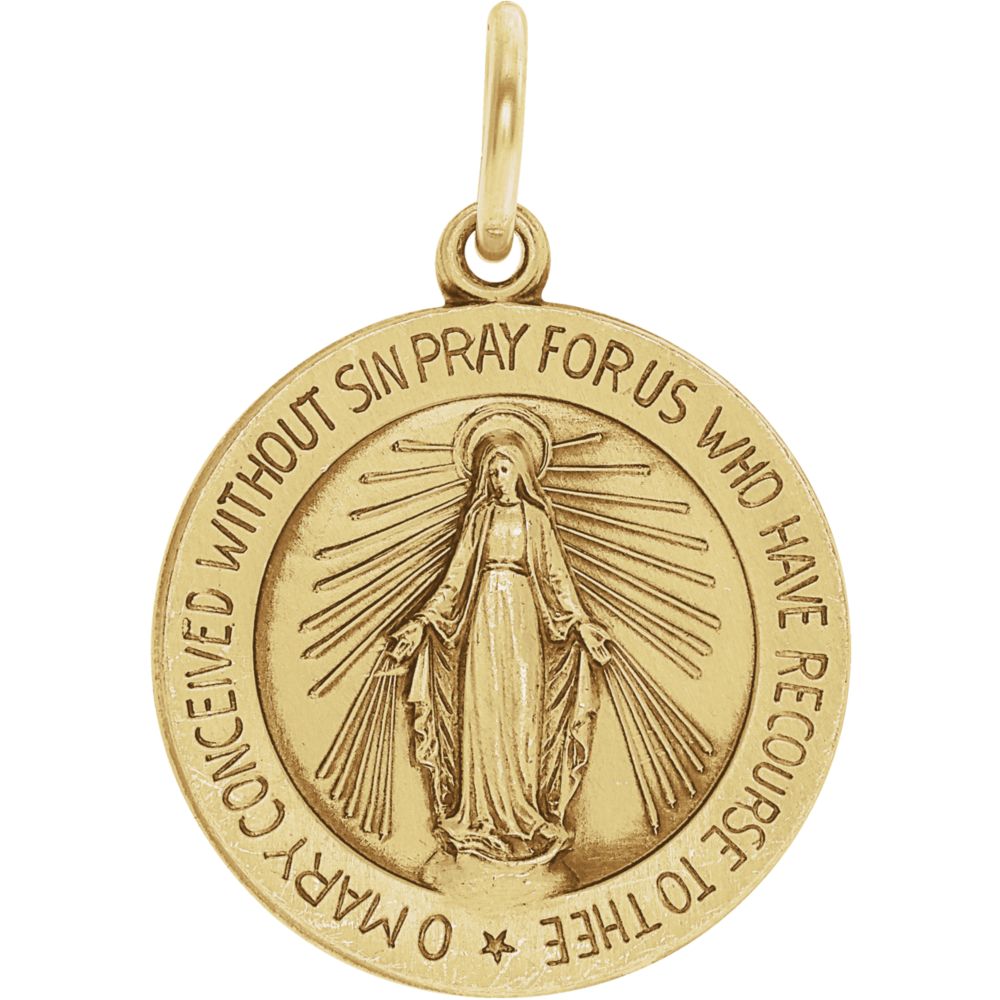 14k Yellow Gold Round Miraculous Medal Pendant, 18mm (11/16 Inch), Item P27524-18 by The Black Bow Jewelry Co.