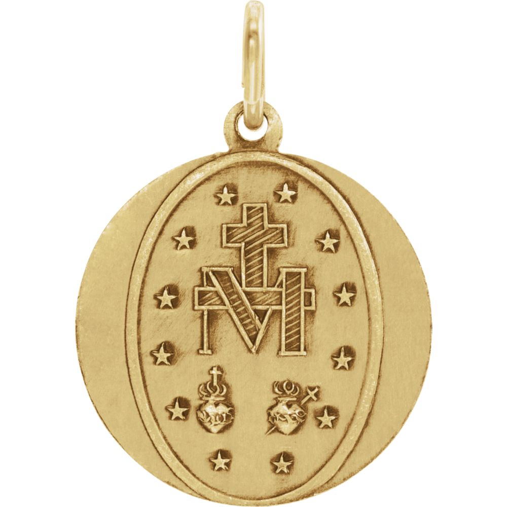Alternate view of the 14k Yellow Gold Round Miraculous Medal Pendant, 18mm (11/16 Inch) by The Black Bow Jewelry Co.