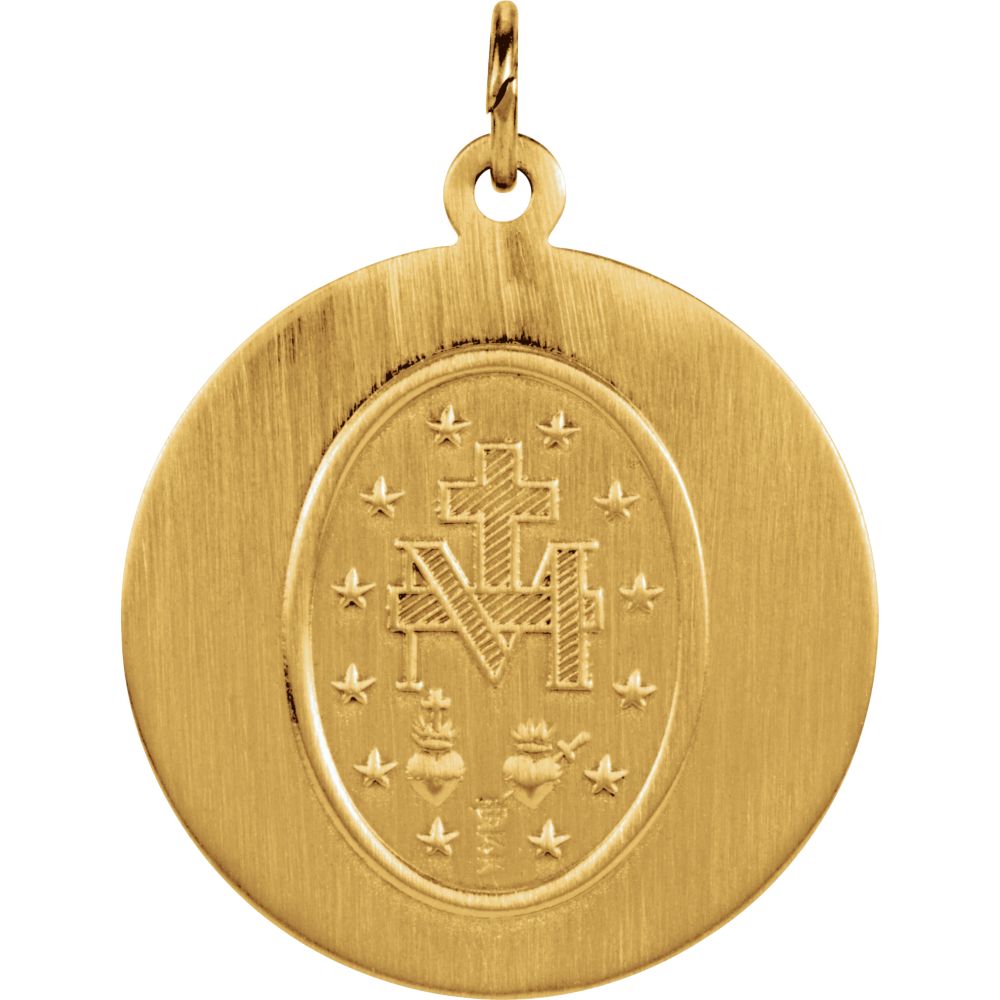 Alternate view of the 14k Yellow Gold Round Miraculous Medal Pendant, 20mm (3/4 Inch) by The Black Bow Jewelry Co.