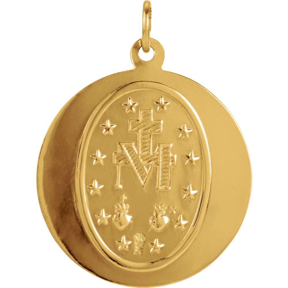 Alternate view of the 14k Yellow Gold Round Miraculous Medal Pendant, 22mm (7/8 Inch) by The Black Bow Jewelry Co.
